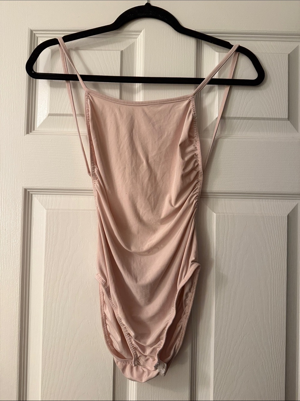 Boohoo Light Pink Ruched Strappy Bodysuit